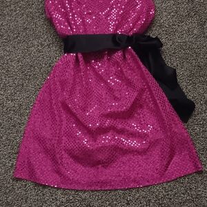 Jade Pink Sequin Mini Dress with Black Sash